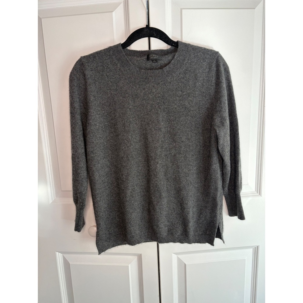 J.Crew Women's 100% Cashmere Crewneck Sweater Gray Long Sleeve Soft Size Large